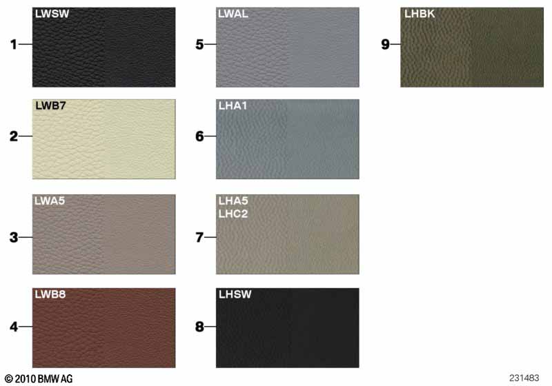 Sample chart, upholstery colors, leather