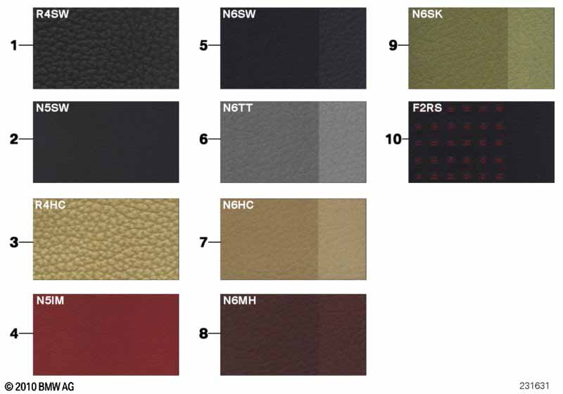 Sample chart, upholstery colors, leather