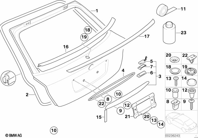 Single components for trunk lid