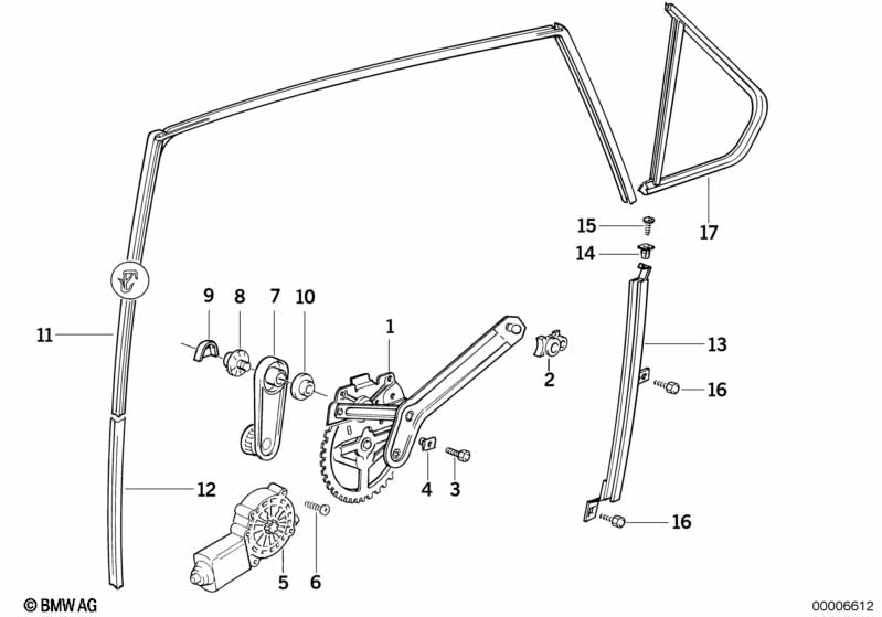 Door window lifting mechanism rear