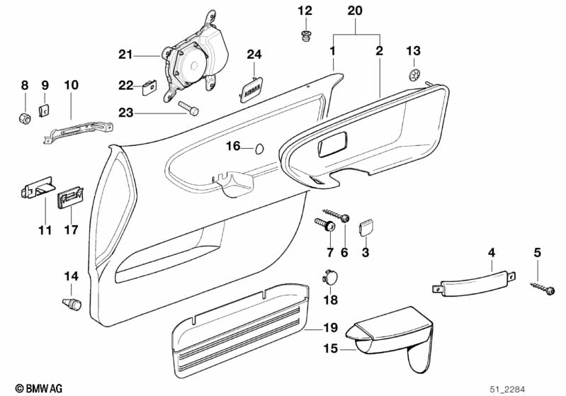 Individual door trim panel, cloth, front