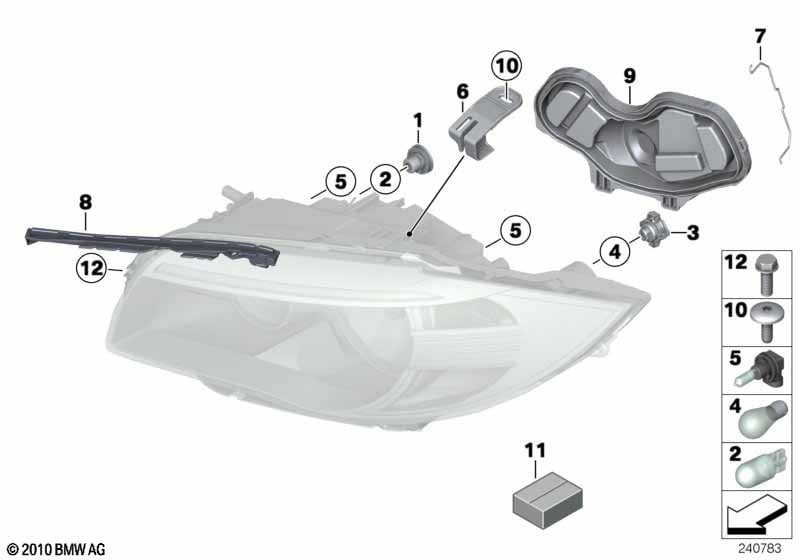 Single components for headlight