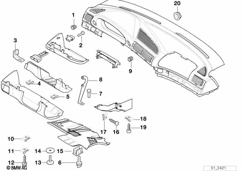 Mounting parts, instr. panel
