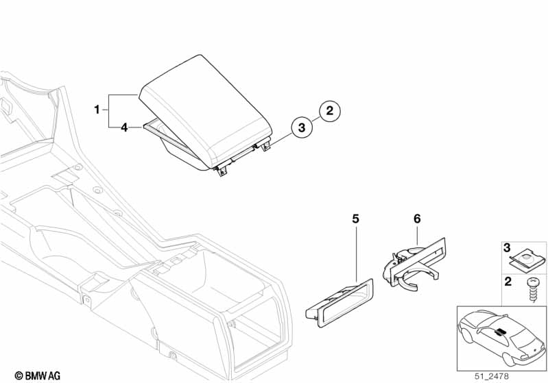 Mounting parts, center console, rear