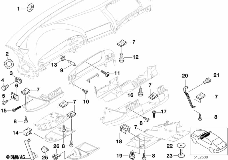 Mounting parts, instr. panel