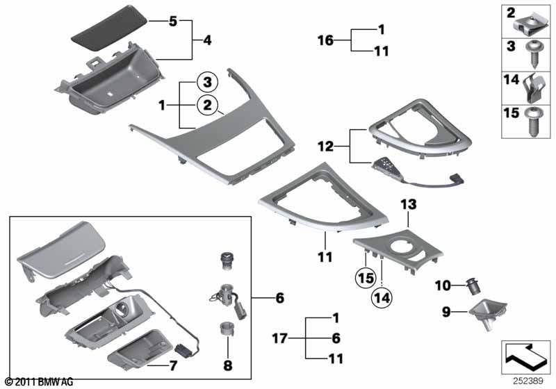 Mounting parts, center console