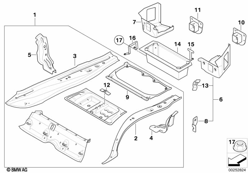 Mounting parts for trunk floor panel