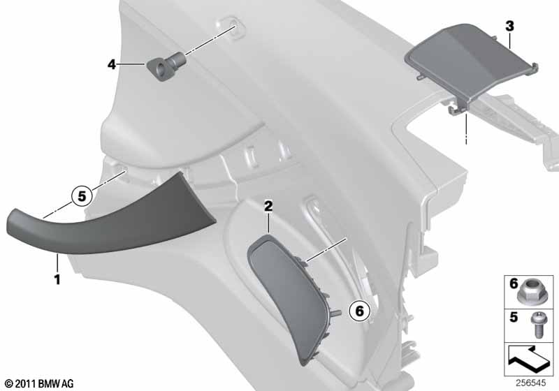 Mounting parts, side trim, rear
