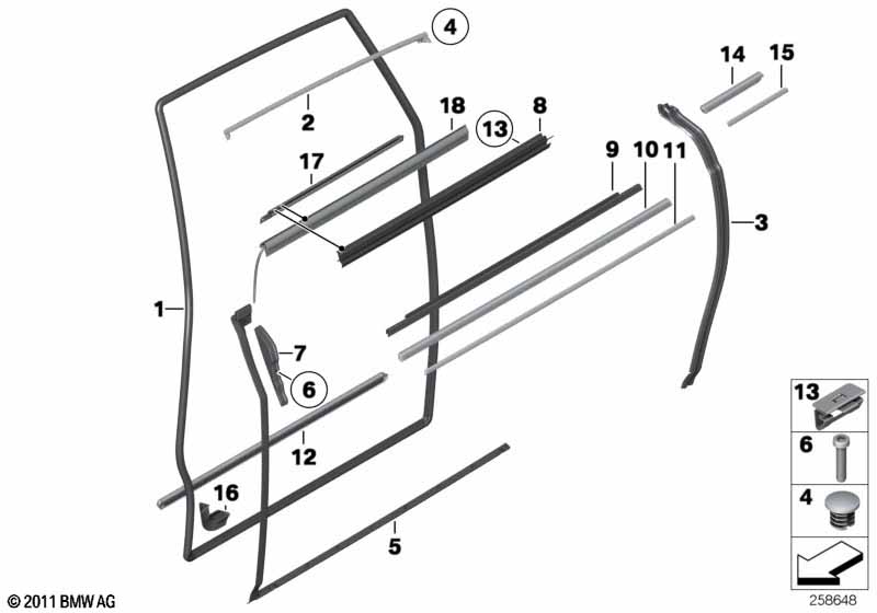 Genuine BMW 51227040761 RR1 RR1 Door Weatherstrip Rear Left (Inc. Phantom) | ML Performance EU Car Parts