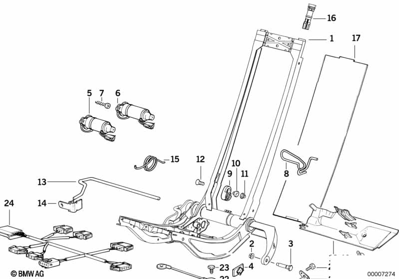 Front seat electrical backrest frame