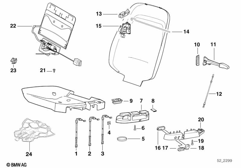 Single parts of front seat controls
