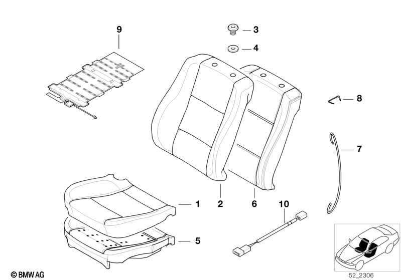 Seat, front, upholstery and cover