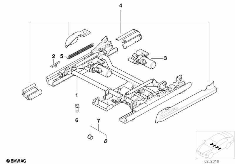 Front seat rail electrical/single parts