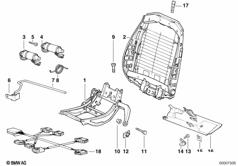 Front seat electrical backrest frame