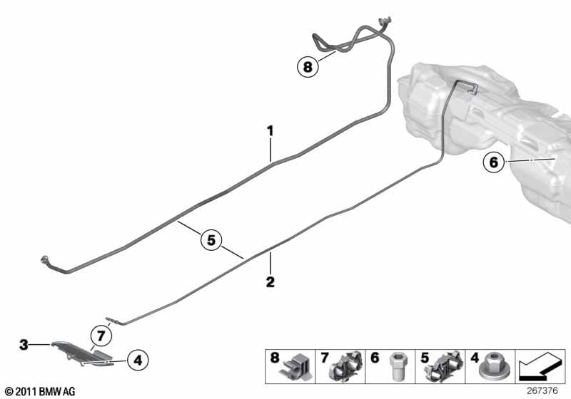 Fuel pipe and mounting parts