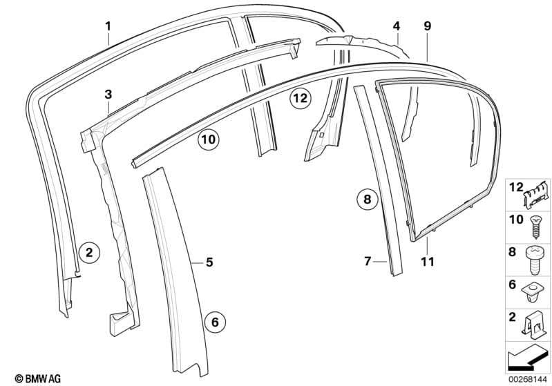 Trims and seals, door, rear