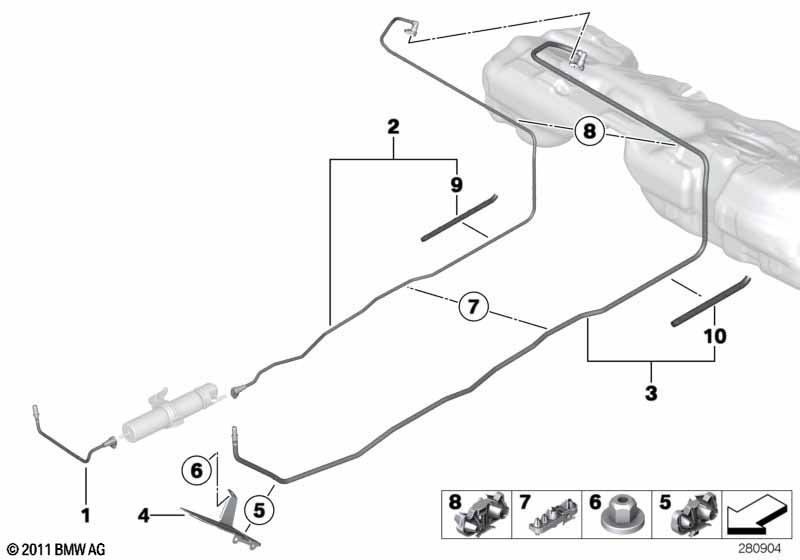 Fuel pipe and mounting parts