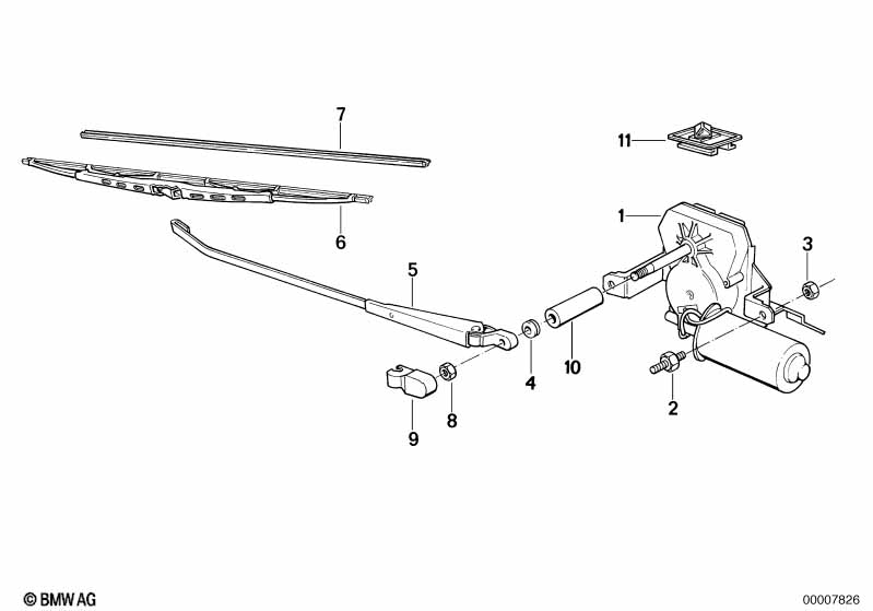 Single parts for rear window wiper