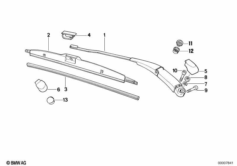 Single components for wiper arm