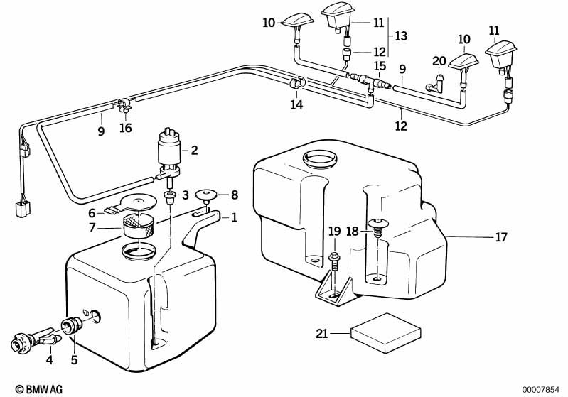 Single parts for windshield cleaning