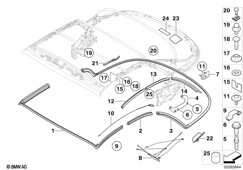 Folding top mounting parts