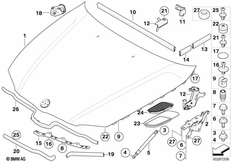Engine hood/mounting parts