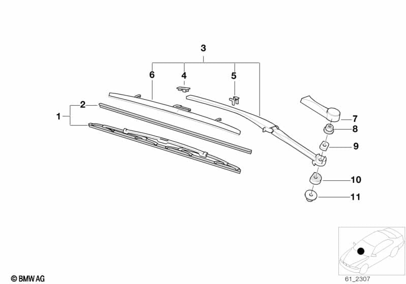 Left wiper arm/wiper blade