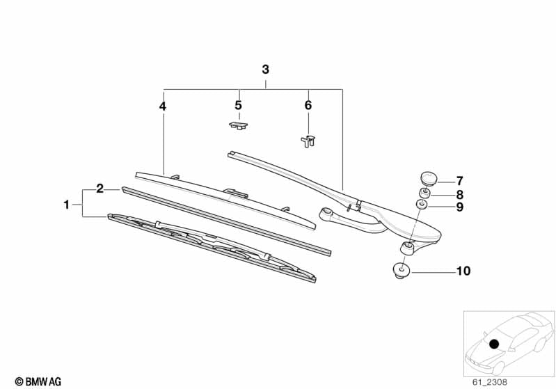 Right wiper arm/wiper blade