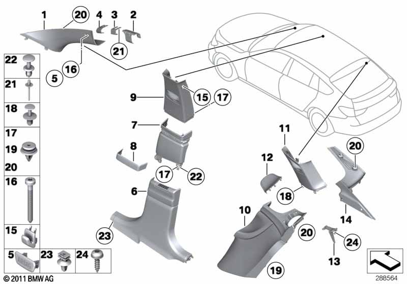 Genuine BMW 51437221750 F07 Trim, C-Pillar, Leather, Lower Right ELFENBEINWEISS (Inc. 535d, 535i & 535iX) | ML Performance UK Car Parts