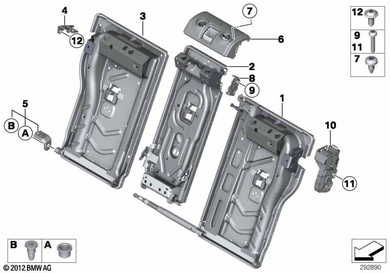 Seat, rear, seat frame, load-through