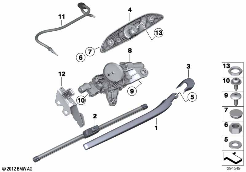 Single parts for rear window wiper