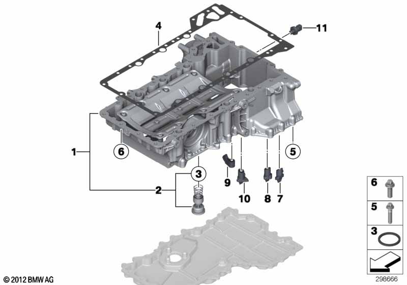 Oil pan upper part, oil level indicator