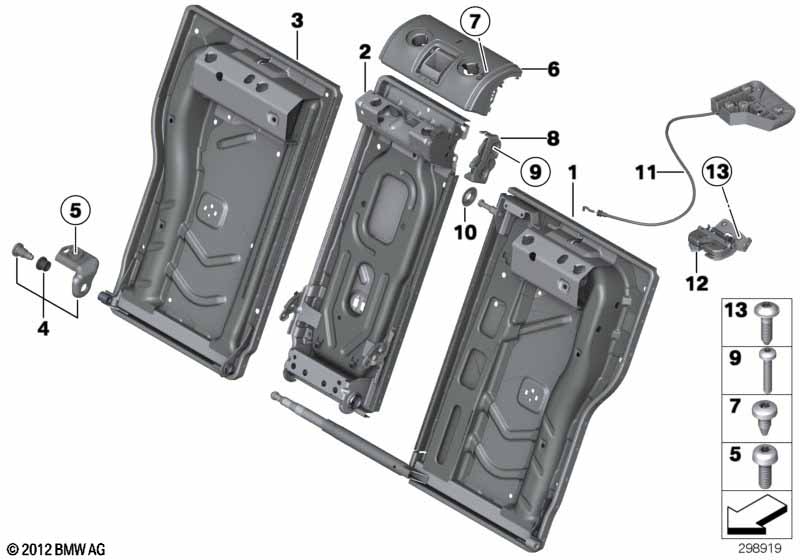 Seat, rear, seat frame, load-through