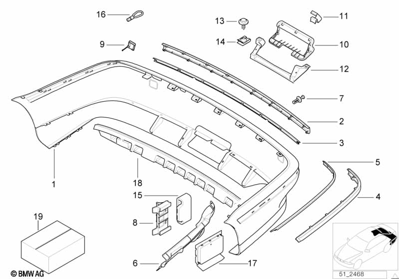Genuine BMW 51112294580 E39 Set Of Mounted Parts, Bumper, Rear VALUE LINE (Inc. 540iP) | ML Performance UK Car Parts