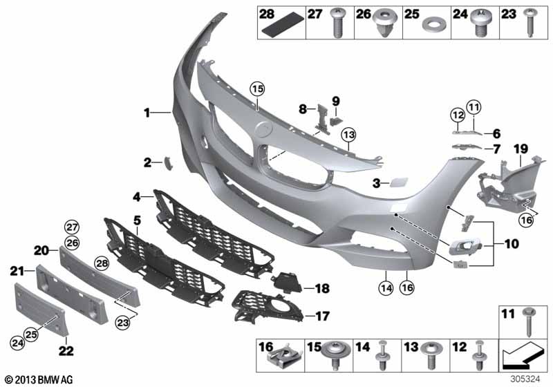 Genuine BMW 51118061640 F34 F34 Trim Cover, Bumper, Primed, Front US (Inc. 335iX, 328iX & 340iX) | ML Performance EU Car Parts