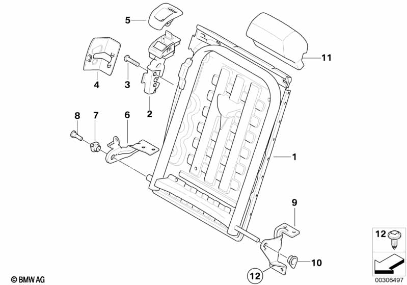 Seat, rear, seat frame, right