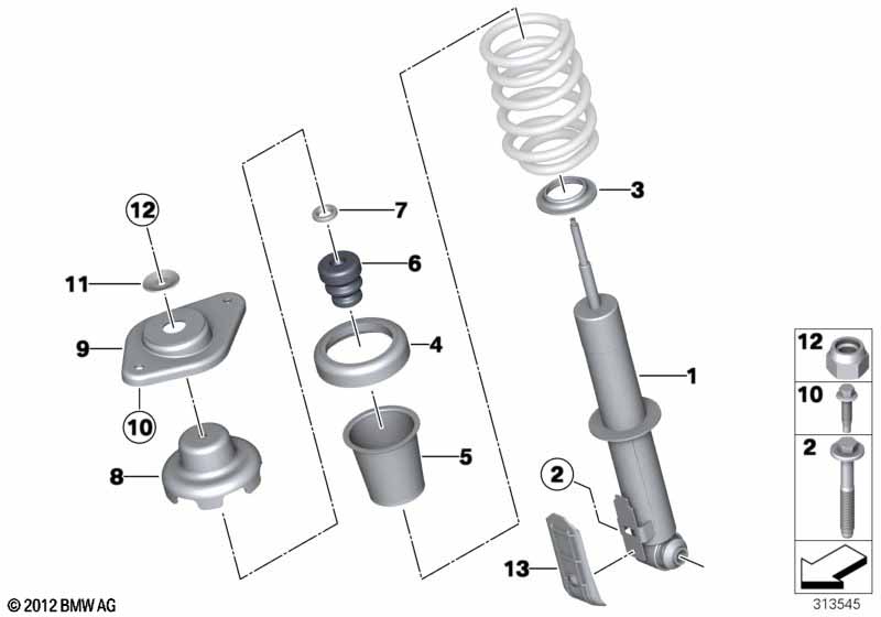 Single components for rear spring strut
