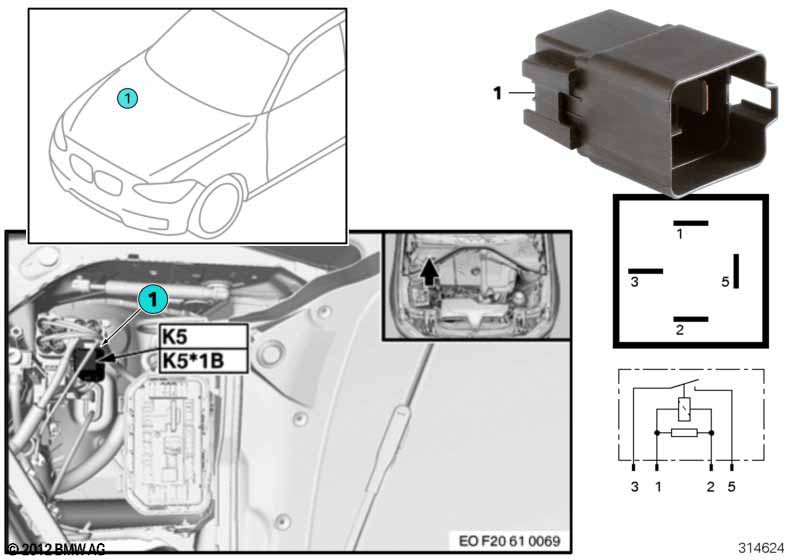 Relay for electric fan motor, K5