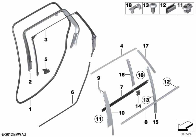 Trim and seals for door, rear
