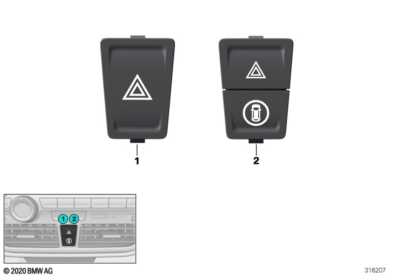 Genuine BMW 61319389078 I15 I12 Hazard Warning Switch (Inc. i3 94Ah Rex, i3s 120Ah & i8) | ML Performance EU Car Parts