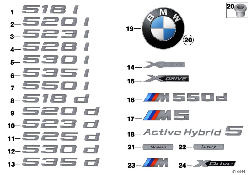 Genuine BMW 51147346550 F10 Lettering Right ACTIVE HYBRID 5 (Inc. Hybrid 5) | ML Performance UK Car Parts