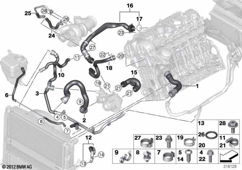 Genuine BMW 17127599455 E93 E82 E90 Line, Heater Return - Thermostat Expansion tank - heat exchanger (Inc. 135i & 335i) | ML Performance EU Car Parts