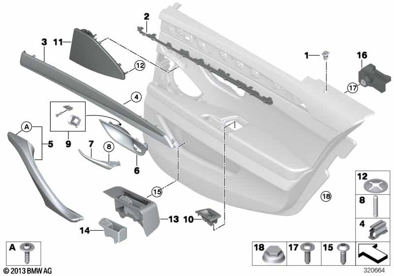 Mounting parts, door trim, rear