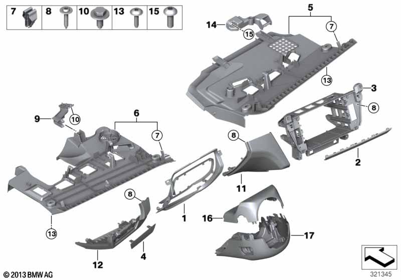 Mounting parts, I-panel, bottom