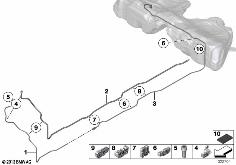 Fuel pipe and mounting parts