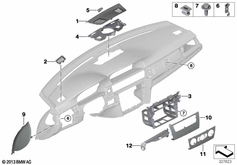 Mounting parts, I-panel, top