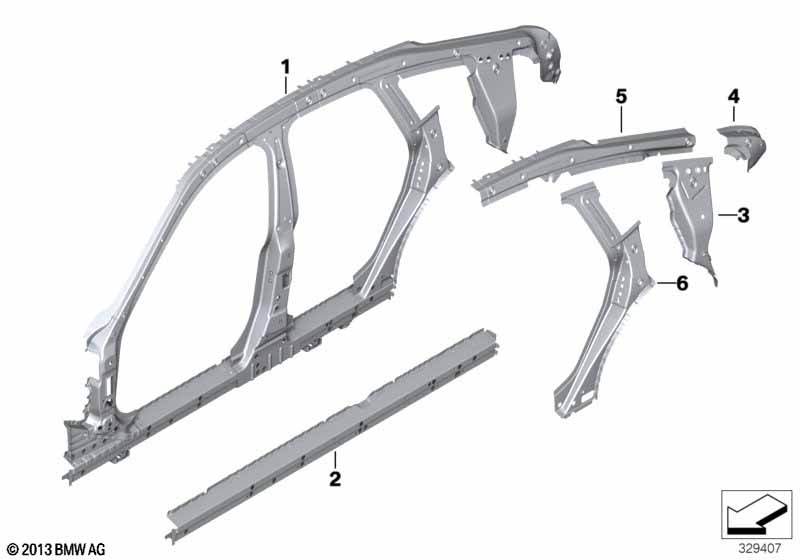 Side frame section, center