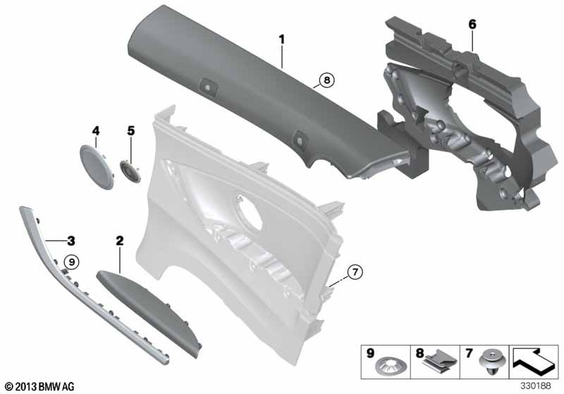 Mounting parts, side trim, rear