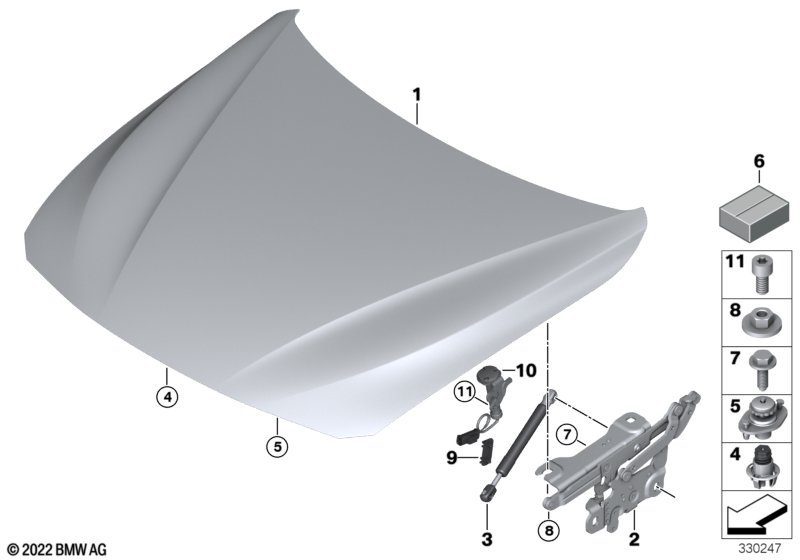 Engine hood/mounting parts