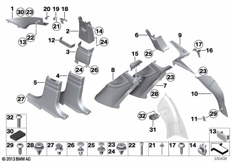 Genuine BMW 51437364145 F07 Trim, B-Pillar, Leather, Lower Left ELFENBEINWEISS (Inc. 535d, 528i & 535dX) | ML Performance UK Car Parts